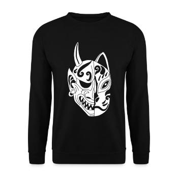 Japanese White Demon Cat - Unisex Sweatshirt - black - Front - Alina (178cm) & Michal (187cm)