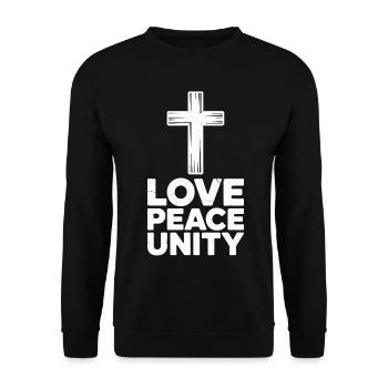 Amour, Paix, Unité, Croix, Spiritualité - Sweat-shirt Unisexe - noir - Devant - Alina (178cm) & Michal (187cm)