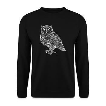 Schneeeule im Ornament Stil weiß - Unisex Pullover - Schwarz - Vorne - Alina (178cm) & Michal (187cm)