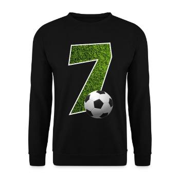 NR. 7 NUMMER 7 FUßBALL 7. GEBURTSTAG - Unisex Pullover - Schwarz - Vorne - Alina (178cm) & Michal (187cm)