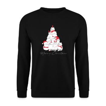 Miauiger Weihnachts-Kratzbaum - Unisex Pullover - Schwarz - Vorne - Alina (178cm) & Michal (187cm)