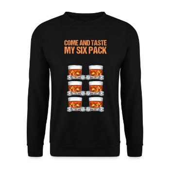 Komm und probiere mein Sixpack – lustiger Whisky-Whiskey - Unisex Pullover - Schwarz - Vorne - Alina (178cm) & Michal (187cm)