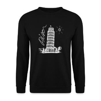 Art blanc sur noir de la Tour de Pise dessiné à la main - Sweat-shirt Unisexe - noir - Devant - Alina (178cm) & Michal (187cm)