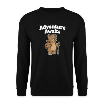 Abenteuerbär mit Wanderstab - Unisex Pullover - Schwarz - Vorne - Alina (178cm) & Michal (187cm)