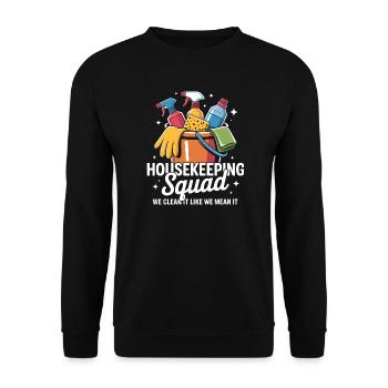 Lustiges Putzen Design - Unisex Pullover - Schwarz - Vorne - Alina (178cm) & Michal (187cm)