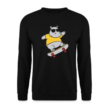 Cooles Nilpferd Skater Skateboard Vektor - Unisex Pullover - Schwarz - Vorne - Alina (178cm) & Michal (187cm)