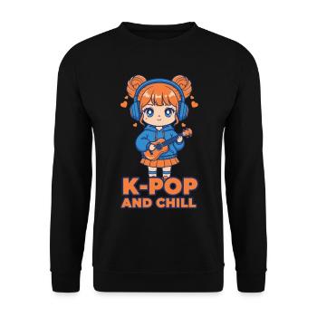 K-POP AND CHILL Cute Korean Kpop Music Anime Girl - Unisex Sweatshirt - black - Front - Alina (178cm) & Michal (187cm)