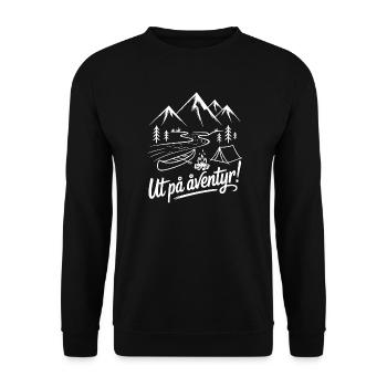 Mountain adventure with tent and river - Unisex Sweatshirt - black - Front - Alina (178cm) & Michal (187cm)