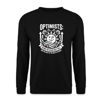 Optimisten Glas Halb Voll Motiv - Unisex Pullover - Schwarz - Vorne - Alina (178cm) & Michal (187cm)