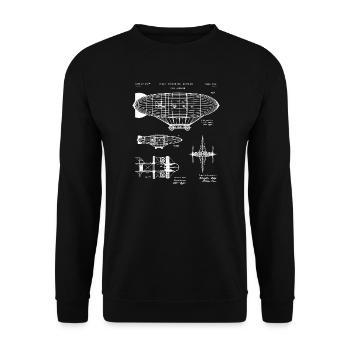 Zeppelin-Bauplan-Skizze - Unisex Pullover - Schwarz - Vorne - Alina (178cm) & Michal (187cm)