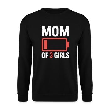 Mama von 3 Mädchen Batterie-Symbol - Unisex Pullover - Schwarz - Vorne - Alina (178cm) & Michal (187cm)