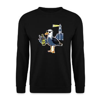 Coole Möwe Leuchtturm Bier - Unisex Pullover - Schwarz - Vorne - Alina (178cm) & Michal (187cm)