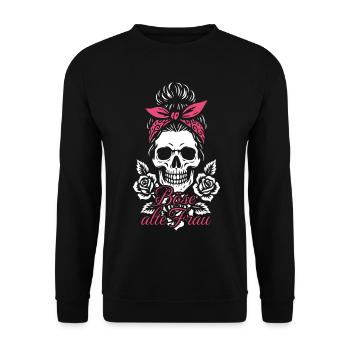 Skull Bandana Böse Alte Frau - Unisex Pullover - Schwarz - Vorne - Alina (178cm) & Michal (187cm)