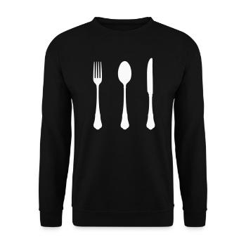 Besteck Silhouette Design - Unisex Pullover - Schwarz - Vorne - Alina (178cm) & Michal (187cm)