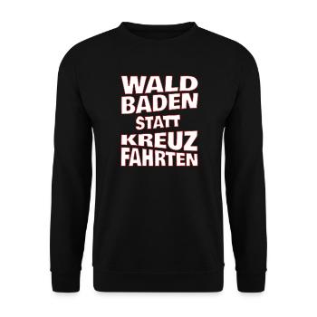 Waldbaden statt Kreuzfahrten - weiss - Unisex Pullover - Schwarz - Vorne - Alina (178cm) & Michal (187cm)
