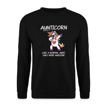 Aunticorn Tante Einhorn Dabbing Spruch Awesome - Unisex Pullover - Schwarz - Vorne - Alina (178cm) & Michal (187cm)