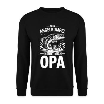 Angel Opa Spruch - Unisex Pullover - Schwarz - Vorne - Alina (178cm) & Michal (187cm)