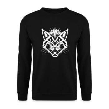 Wilde Punk Katze mit Irokesenschnitt - Unisex Pullover - Schwarz - Vorne - Alina (178cm) & Michal (187cm)