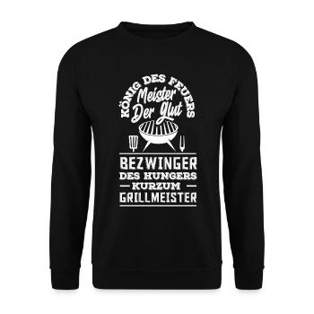 König Des Feuers Kurzum Grillmeister Lustig BBQ - Unisex Pullover - Schwarz - Vorne - Alina (178cm) & Michal (187cm)
