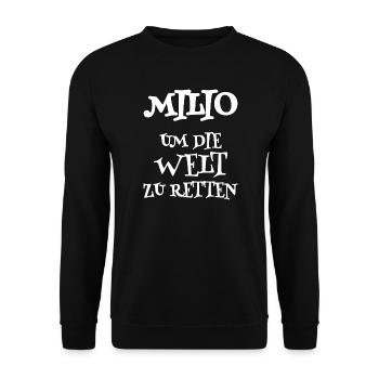 Spruch Milio - Unisex Pullover - Schwarz - Vorne - Alina (178cm) & Michal (187cm)