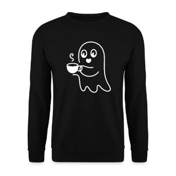 Kaffeegeist Strichzeichnung - Unisex Pullover - Schwarz - Vorne - Alina (178cm) & Michal (187cm)