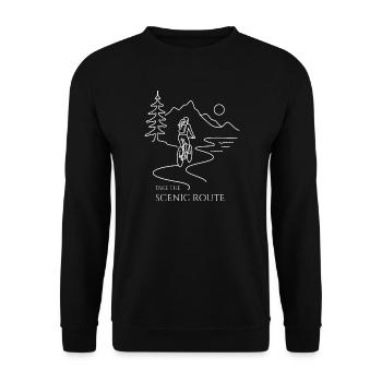 cyclist woman mountains Take the Scenic Route - Unisex Pullover - Schwarz - Vorne - Alina (178cm) & Michal (187cm)