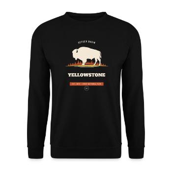 Geysirbecken des Yellowstone-Nationalparks - Unisex Pullover - Schwarz - Vorne - Alina (178cm) & Michal (187cm)