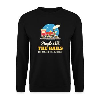 Jingle All the Rails Modelleisenbahn-Weihnachten - Unisex Pullover - Schwarz - Vorne - Alina (178cm) & Michal (187cm)