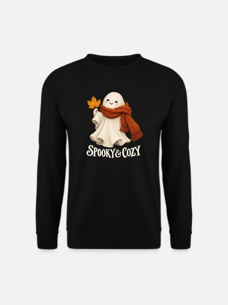 Spooky & Cozy - Herbstgeist mit rotem Schal - Unisex Pullover - Schwarz