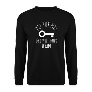 Der tut nix, der will nur rein – Weiß - Unisex Pullover - Schwarz - Vorne - Alina (178cm) & Michal (187cm)