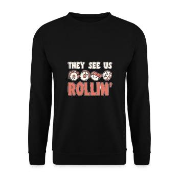 Sushi Lover They See Us Rollin Sushi - Unisex Pullover - Schwarz - Vorne - Alina (178cm) & Michal (187cm)
