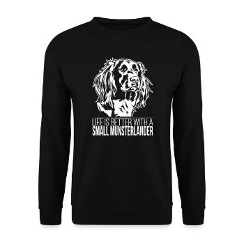 Small Munsterlander life is better Hunde Wilsigns - Unisex Pullover - Schwarz - Vorne - Alina (178cm) & Michal (187cm)