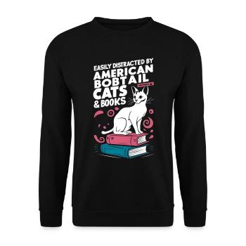 Katze American Bobtail Geschenk - Unisex Pullover - Schwarz - Vorne - Alina (178cm) & Michal (187cm)