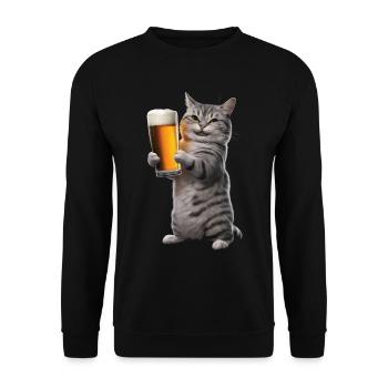Katze Bier - Unisex Pullover - Schwarz - Vorne - Alina (178cm) & Michal (187cm)