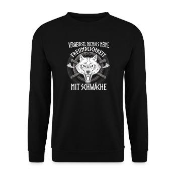 Wikinger Germanen Wolf Sprüche Statement Geschenk - Unisex Pullover - Schwarz - Vorne - Alina (178cm) & Michal (187cm)
