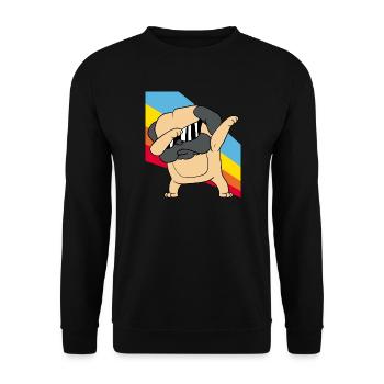 Retro Vintage Style Pop Art Dabbing Dab Mops Hund - Unisex Pullover - Schwarz - Vorne - Alina (178cm) & Michal (187cm)