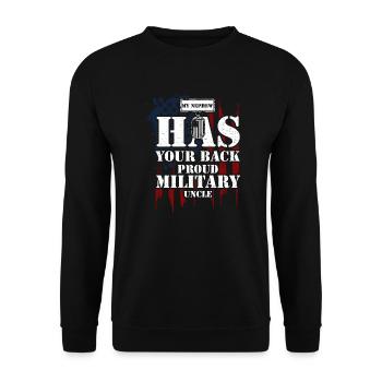 My Nephew Has Your Back Proud Mi... - Unisex Pullover - Schwarz - Vorne - Alina (178cm) & Michal (187cm)