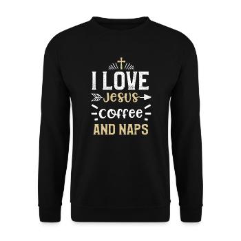 I Love Jesus Coffee And Naps - Unisex Pullover - Schwarz - Vorne - Alina (178cm) & Michal (187cm)