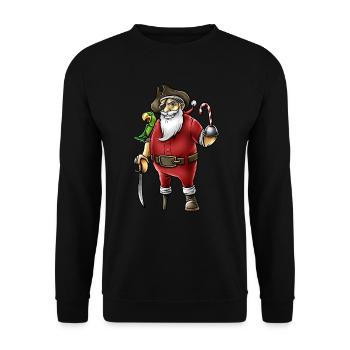 Santa Pirate Funny Christmas Candy Cane Hook Hand - Unisex Sweatshirt - black - Front - Alina (178cm) & Michal (187cm)