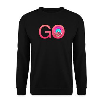 Go Mountain Retro Vintage Hike Hiking - Unisex Sweatshirt - black - Front - Alina (178cm) & Michal (187cm)