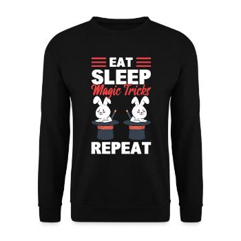 Eat Sleep Magic Tricks Repeat Illusionist - Unisex Pullover - Schwarz - Vorne - Alina (178cm) & Michal (187cm)