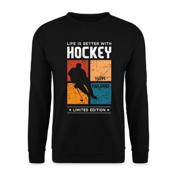 Life is better with Hockey - Unisex Pullover - Schwarz - Vorne - Alina (178cm) & Michal (187cm)