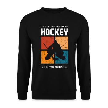 Life is better with Hockey - Unisex Pullover - Schwarz - Vorne - Alina (178cm) & Michal (187cm)