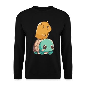 Baby Capybara rides on baby turtle - Unisex Sweatshirt - black - Front - Alina (178cm) & Michal (187cm)