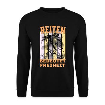Pferde Reiten bedeutet Freiheit Pferdeliebhaber - Unisex Pullover - Schwarz - Vorne - Alina (178cm) & Michal (187cm)