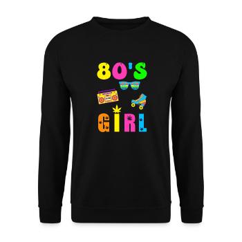 80s Girl - Retro Girl 80er Jahre Neonfarben Disco - Unisex Pullover - Schwarz - Vorne - Alina (178cm) & Michal (187cm)