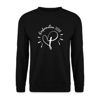 Konfirmation 2025 Kirche Glaube Kreuz Herz - Unisex Pullover - Schwarz - Vorne - Alina (178cm) & Michal (187cm)