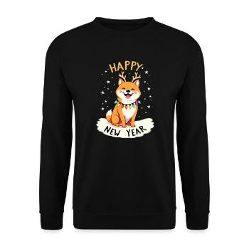 Shiba Dog celebrates New Year's Eve in Christmas lights - Unisex Sweatshirt - black - Front - Alina (178cm) & Michal (187cm)