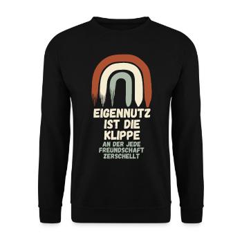Eigennutz ist die Klippe an der jede Freundschaft - Unisex Pullover - Schwarz - Vorne - Alina (178cm) & Michal (187cm)