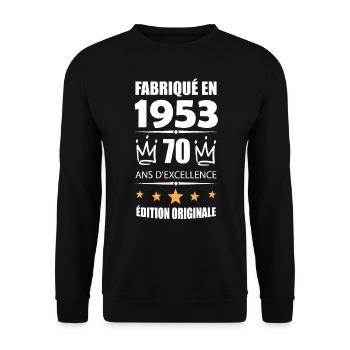 Vintage 1953 70Ans Anniversaire Cadeau Homme Femme - Sweat-shirt Unisexe - noir - Devant - Alina (178cm) & Michal (187cm)
